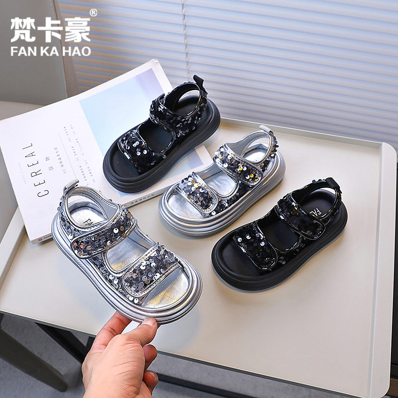 SEQUIN DETAILED SANDAL - SILVER