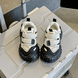 MESH DOUBLE VELCRO CLOSURE SNEAKERS - WHITE & BLACK