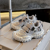 MESH DOUBLE VELCRO CLOSURE SNEAKERS - SILVER