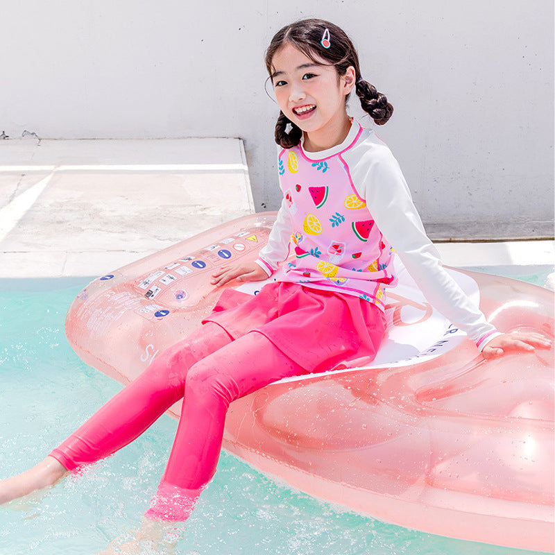 Fruits Printed Skirt Style 2 Piece Swimsuit - Pink