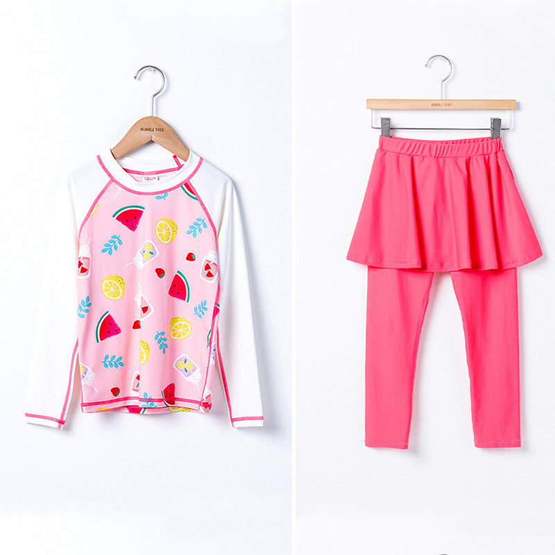 Fruits Printed Skirt Style 2 Piece Swimsuit - Pink