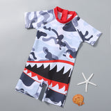 Shark Print Legged Swimsuit - White & Black