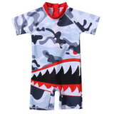 Shark Print Legged Swimsuit - White & Black