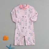 Bunny Rabbit Printed Legged Swimsuit - Light Pink