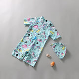 Unicorn & Rainbow Printed Legged Swimsuit With Cap - Blue