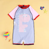 Little Dino Print Legged Swimsuit With Cap - Navy Blue