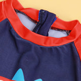 Little Dino Print Legged Swimsuit With Cap - Navy Blue