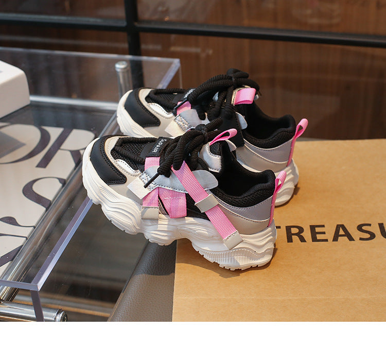 Patch Detailed Velcro Closure Sport Shoes - Black & Pink