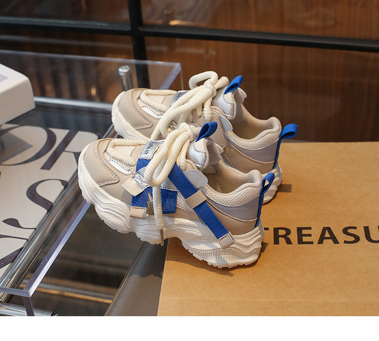 Patch Detailed Velcro Closure Sport Shoes - Beige & Blue