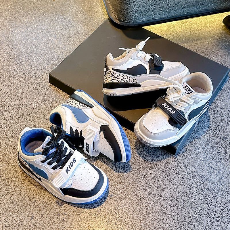 Color Block Velcro Closure Sneakers - White & Black