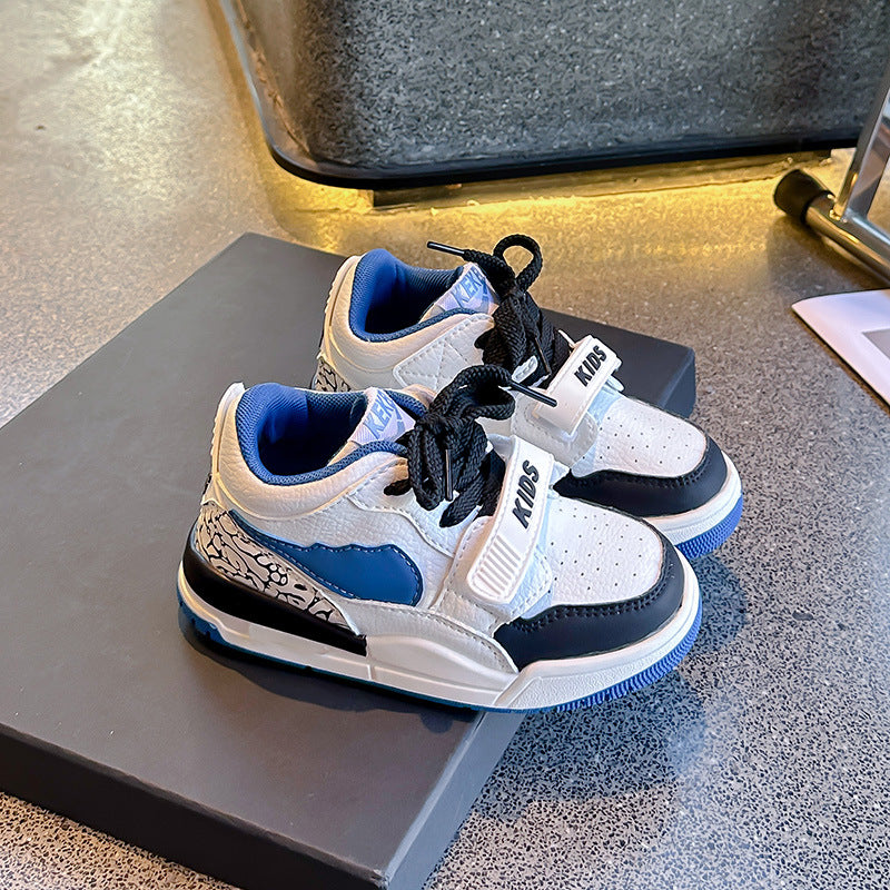 Color Block Velcro Closure Sneakers - White & Blue