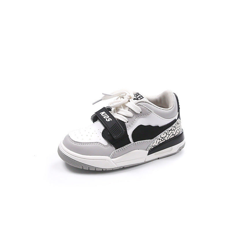 Color Block Velcro Closure Sneakers - White & Black