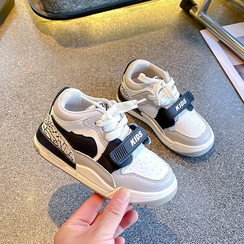 Color Block Velcro Closure Sneakers - White & Black