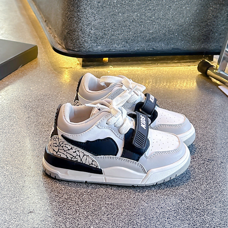 Color Block Velcro Closure Sneakers - White & Black