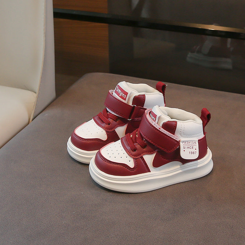 Dual Color High Top Velcro Closure Shoes - Maroon