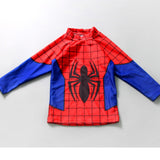 Spider Web Print Full Sleeves Swimsuit With Cap - Red & Blue