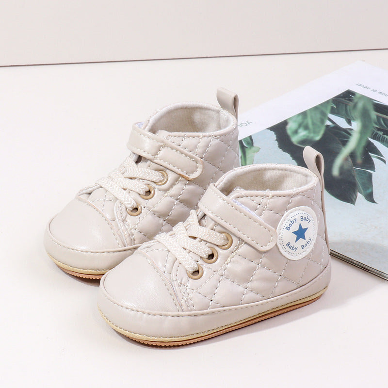 TEXTURED PATTERN HIGH TOP BOOTIES BEIGE - Main Image