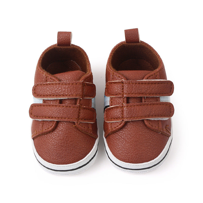 STRIPES DETAILED DOUBLE VELCRO BOOTIES - BROWN