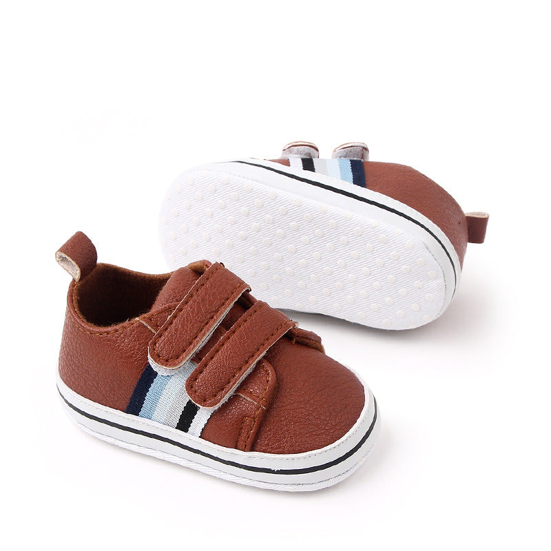 STRIPES DETAILED DOUBLE VELCRO BOOTIES - BROWN