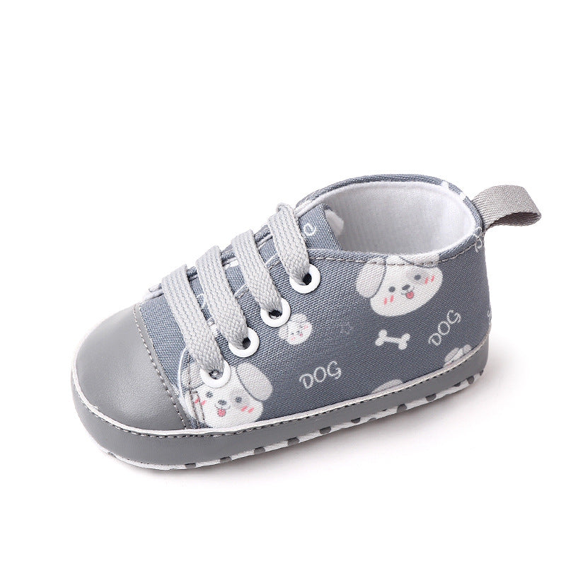 PUPPY PRINTED SLIP-ON BOOTIES - GREY