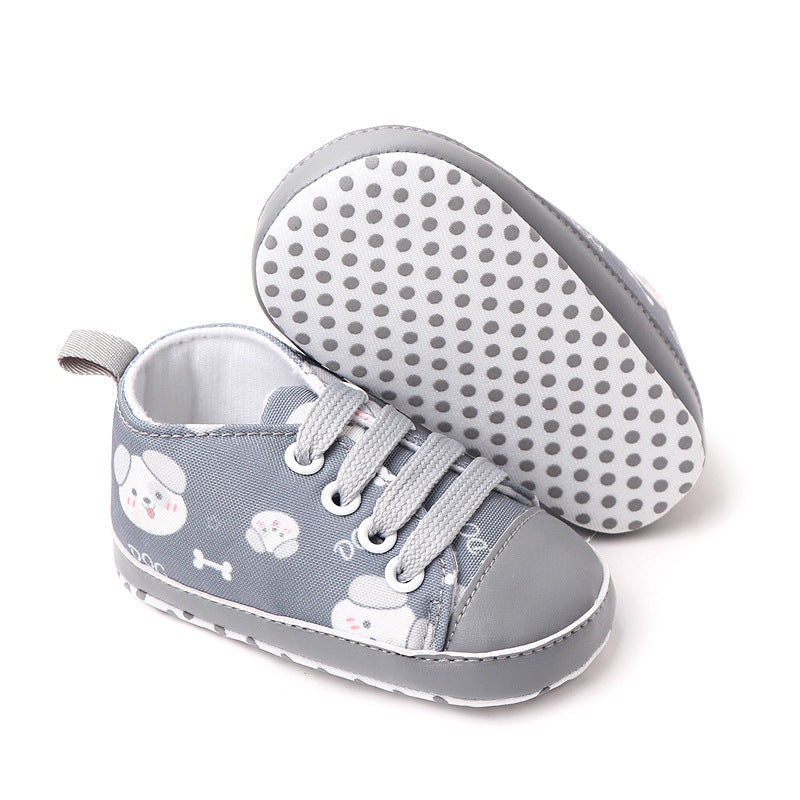 PUPPY PRINTED SLIP-ON BOOTIES - GREY