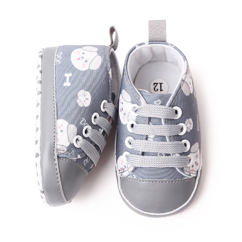 PUPPY PRINTED SLIP-ON BOOTIES - GREY