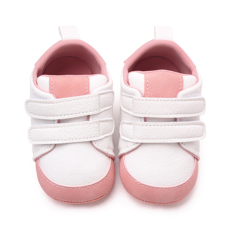 FLOWER PRINT DOUBLE VELCRO BOOTIES - WHITE & PINK