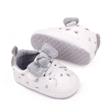 BOW APPLIQUE SHOE STYLE BOOTIES - WHITE & GREY