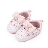 BOW APPLIQUE SHOE STYLE BOOTIES - WHITE & PINK