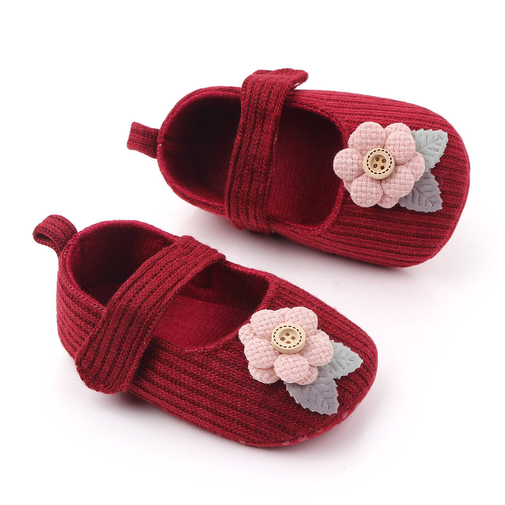 FLOWER APPLIQUE BOOTIES - MAROON