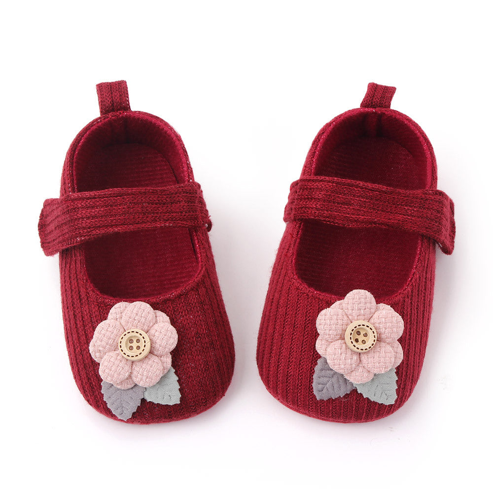 FLOWER APPLIQUE BOOTIES - MAROON