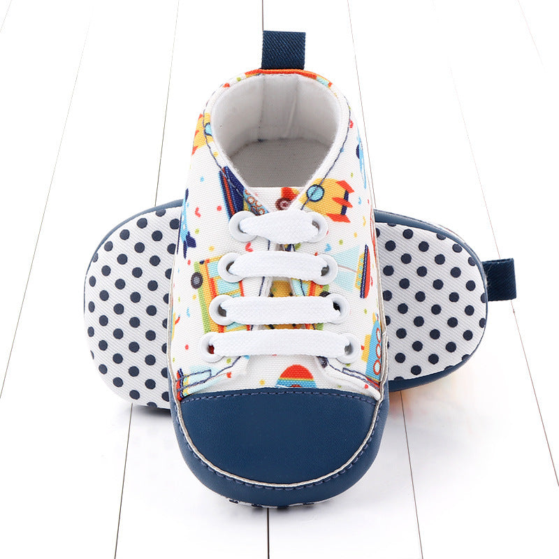 VEHICLE PRINTED LACE DESIGN BOOTIES - WHITE & BLUE