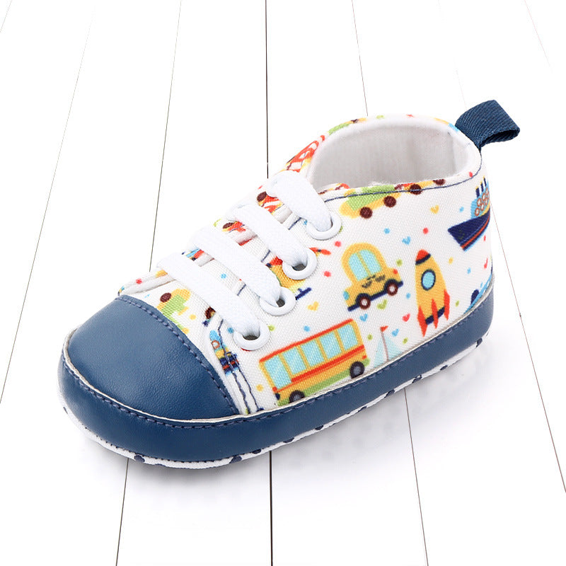 VEHICLE PRINTED LACE DESIGN BOOTIES - WHITE & BLUE