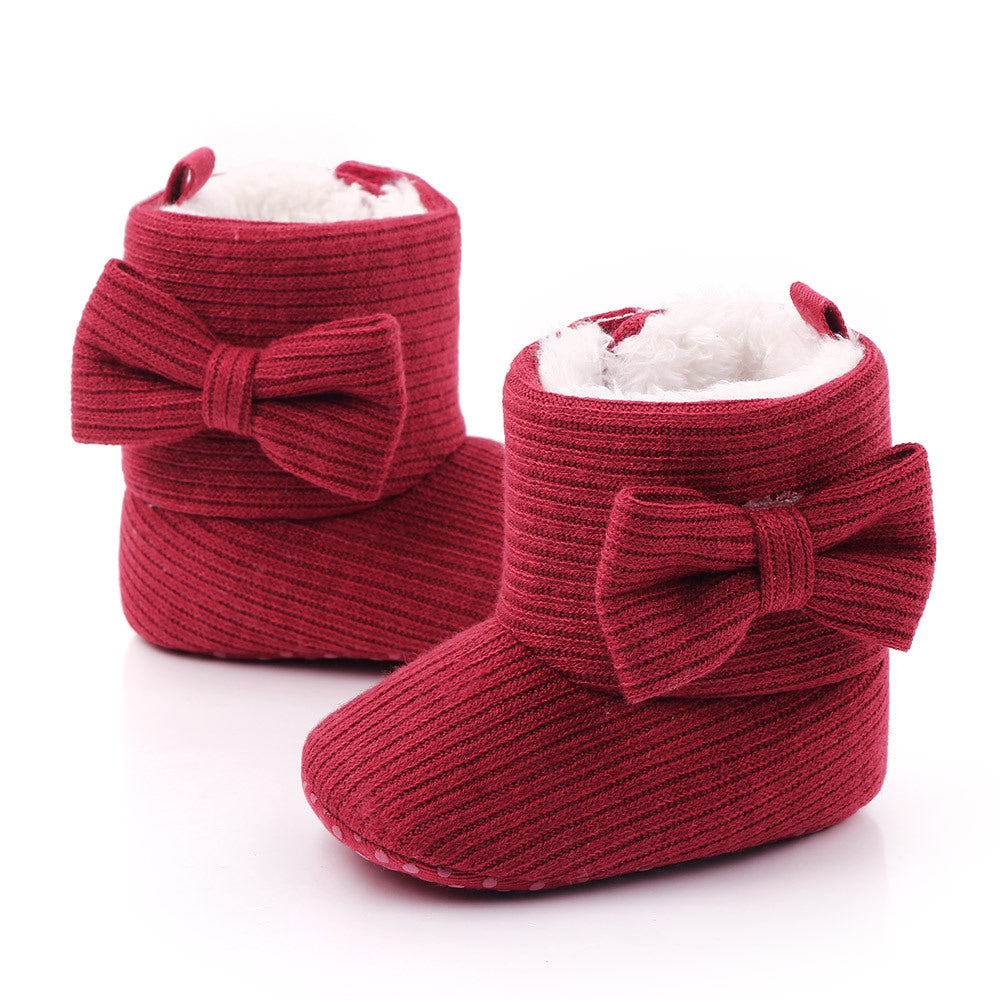 SIDE BOW HIGH TOP APPLIQUE BOOTIES - MAROON
