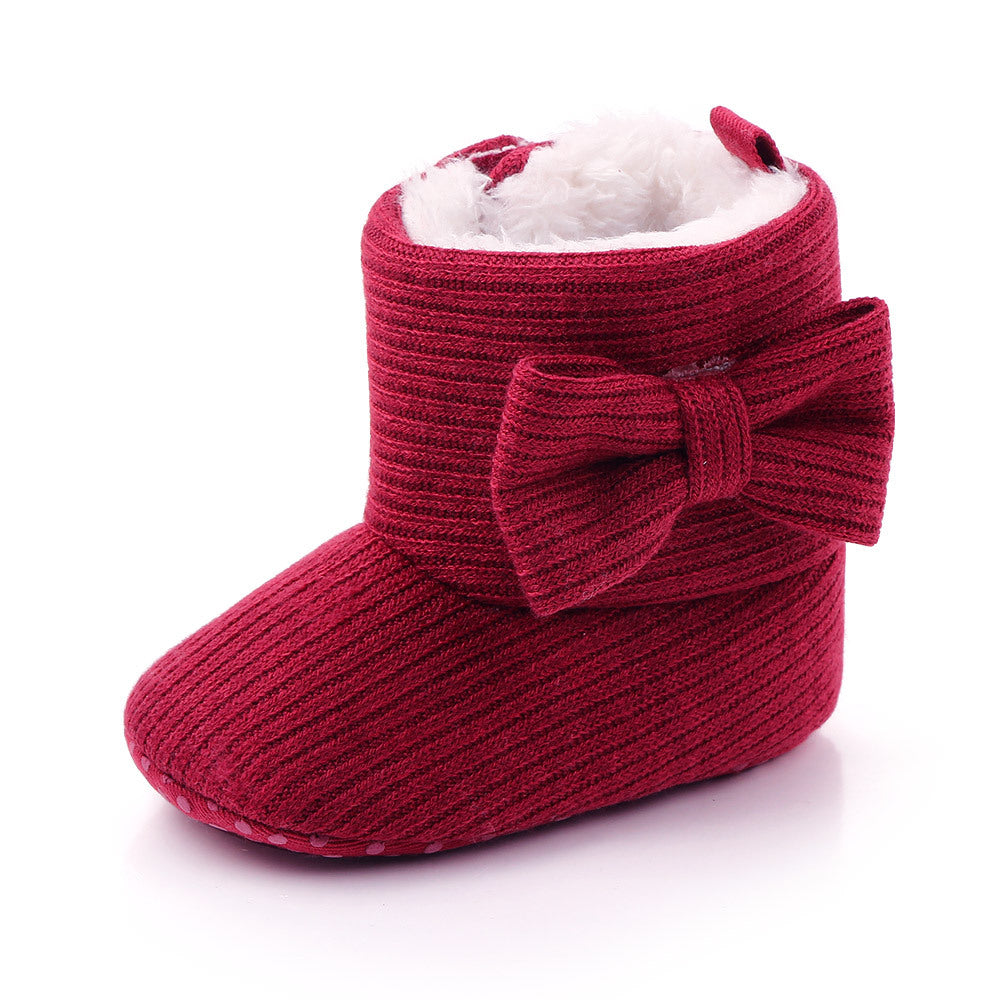 SIDE BOW HIGH TOP APPLIQUE BOOTIES - MAROON