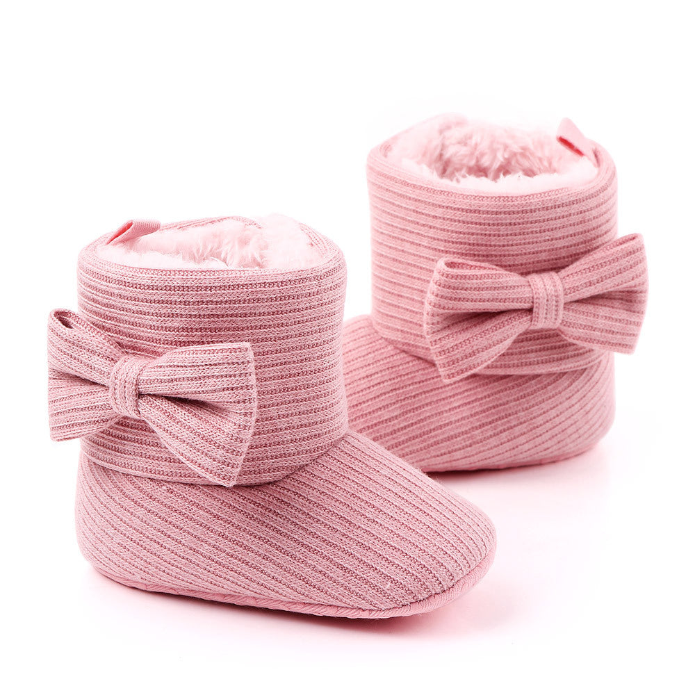 SIDE BOW HIGH TOP APPLIQUE BOOTIES - LIGHT PINK