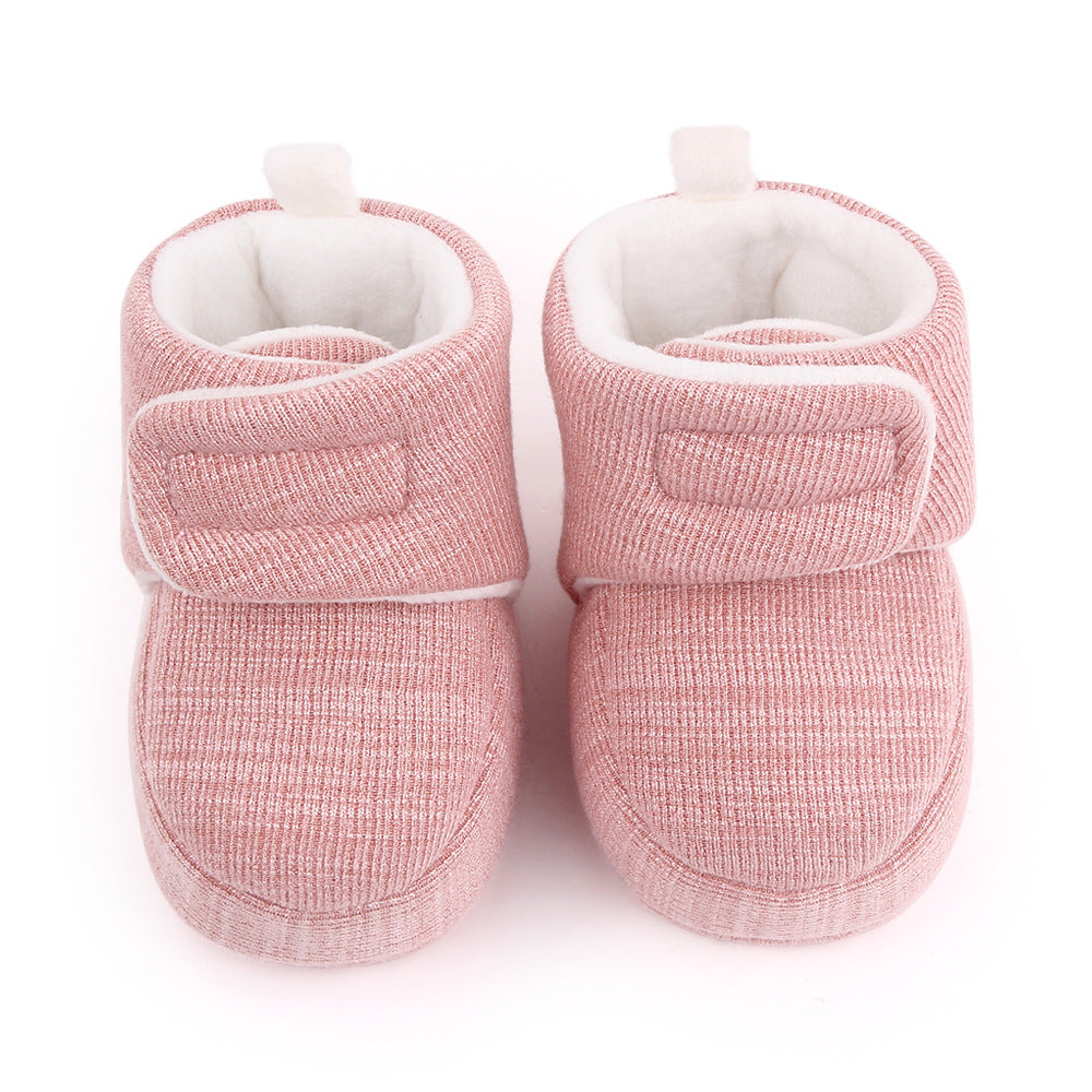 SOLID VELCRO CLOSURE HIGH TOP BOOTIES - LIGHT PINK