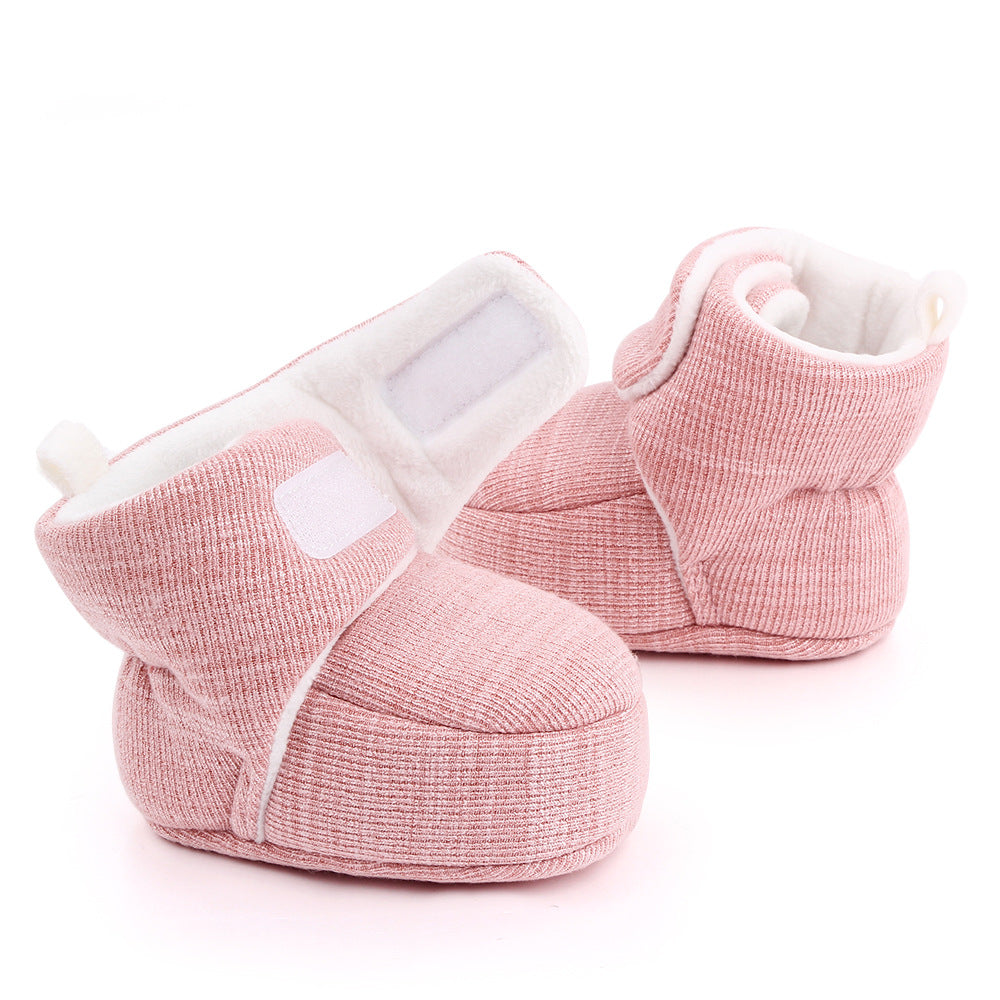 SOLID VELCRO CLOSURE HIGH TOP BOOTIES - LIGHT PINK