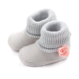 FLOWER APPLIQUE SOCKS STYLE HIGH TOP BOOTIES - GREY