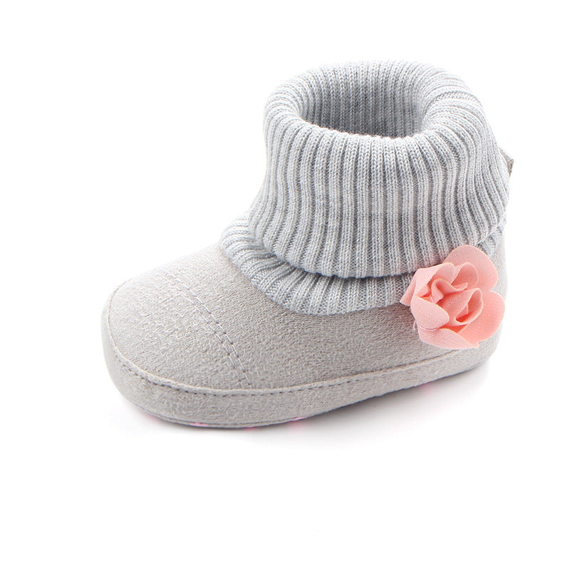 FLOWER APPLIQUE SOCKS STYLE HIGH TOP BOOTIES - GREY