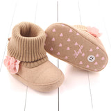 FLOWER APPLIQUE SOCKS STYLE HIGH TOP BOOTIES - BEIGE
