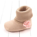 FLOWER APPLIQUE SOCKS STYLE HIGH TOP BOOTIES - BEIGE