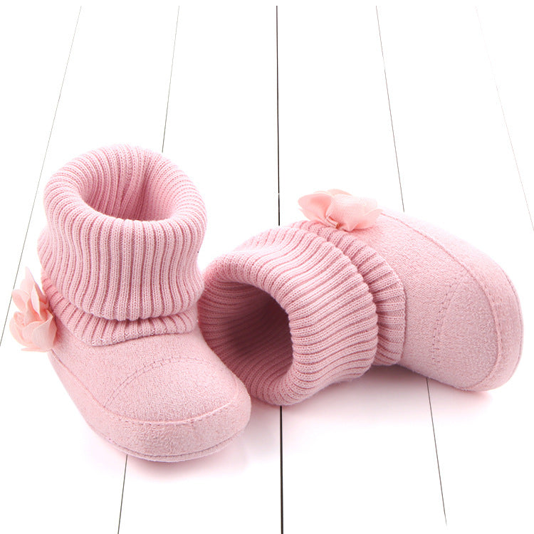FLOWER APPLIQUE SOCKS STYLE HIGH TOP BOOTIES - LIGHT PINK