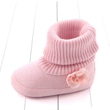 FLOWER APPLIQUE SOCKS STYLE HIGH TOP BOOTIES - LIGHT PINK