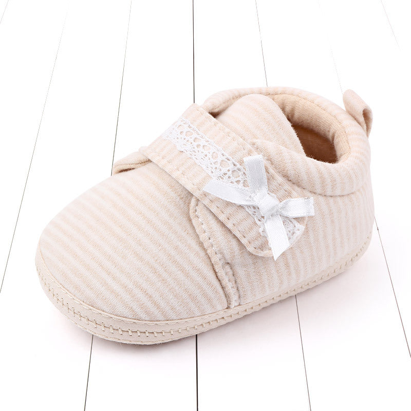 STRIPES DETAILED KNOT APPLIQUE BOOTIES - BEIGE