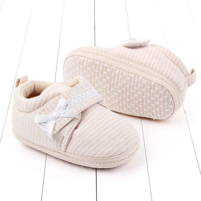 STRIPES DETAILED KNOT APPLIQUE BOOTIES - BEIGE