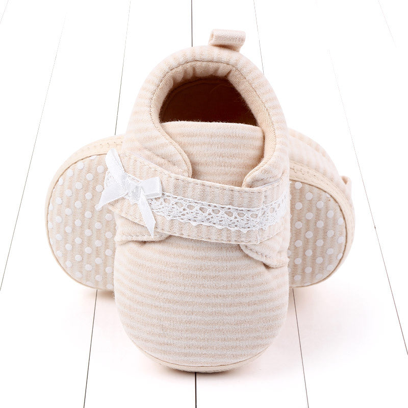 STRIPES DETAILED KNOT APPLIQUE BOOTIES - BEIGE