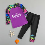TROPICAL SPLASH PRINT 2 PIECE SWIMSUIT - PURPLE & BLACK