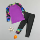TROPICAL SPLASH PRINT 2 PIECE SWIMSUIT - PURPLE & BLACK
