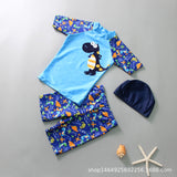 LITTLE DINO PRINT 2 PIECE SWIMSUIT WITH CAP - BLUE